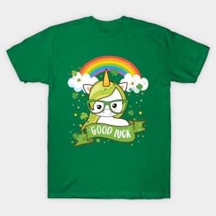 Kawaii Good Luck Rainbow St Patricks Day Unicorn T-Shirt